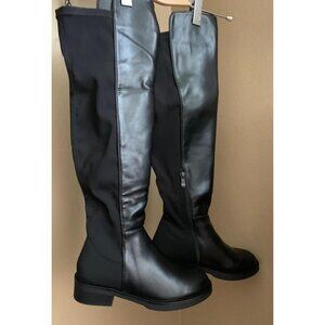 🆕Women Black-pu Knee High Comfortable Thigh High Daily Low Flat Heel Long Boot